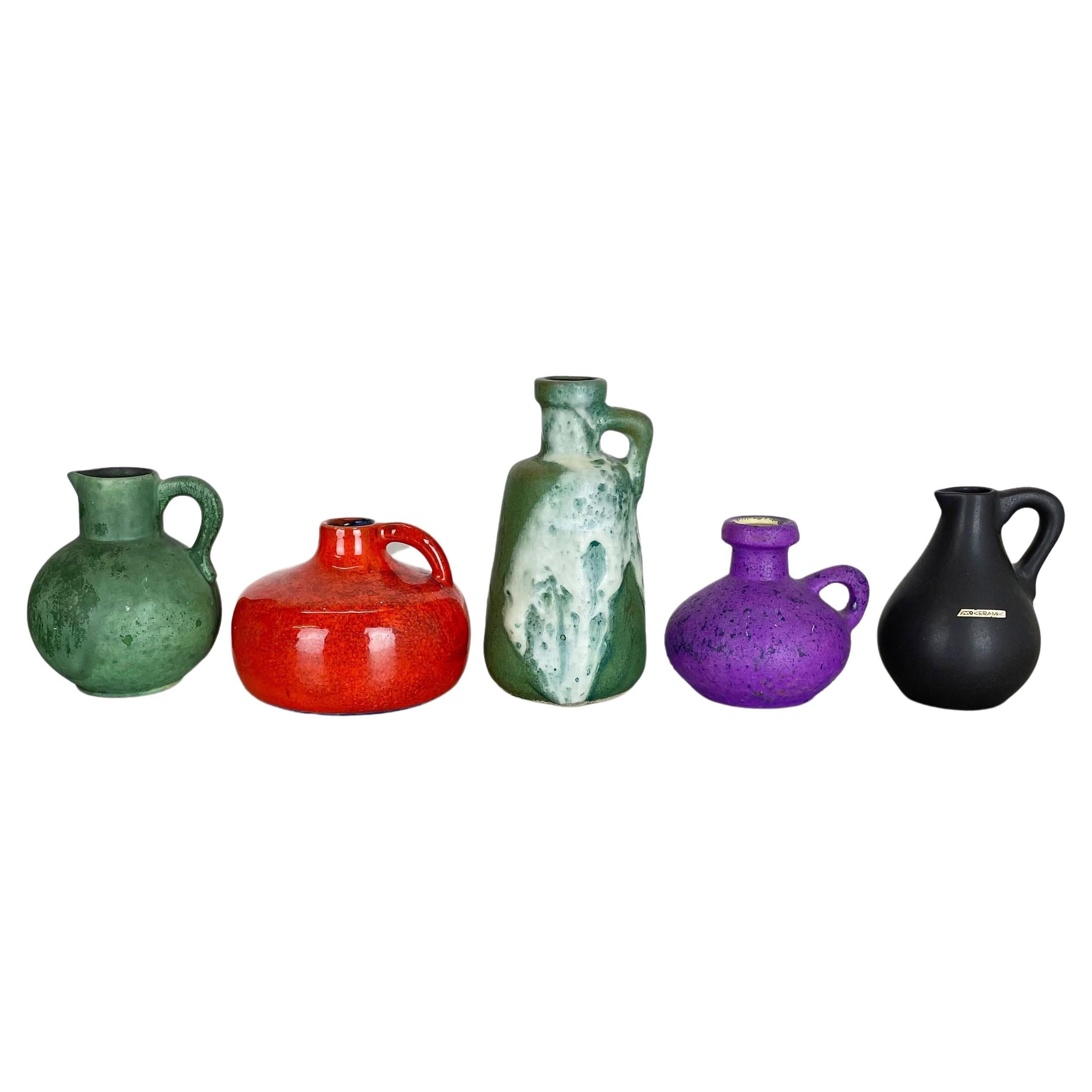 Set of 5 Multicolor Ceramic Pottery Vase Objects by Otto Keramik, Germany, 1970s For Sale