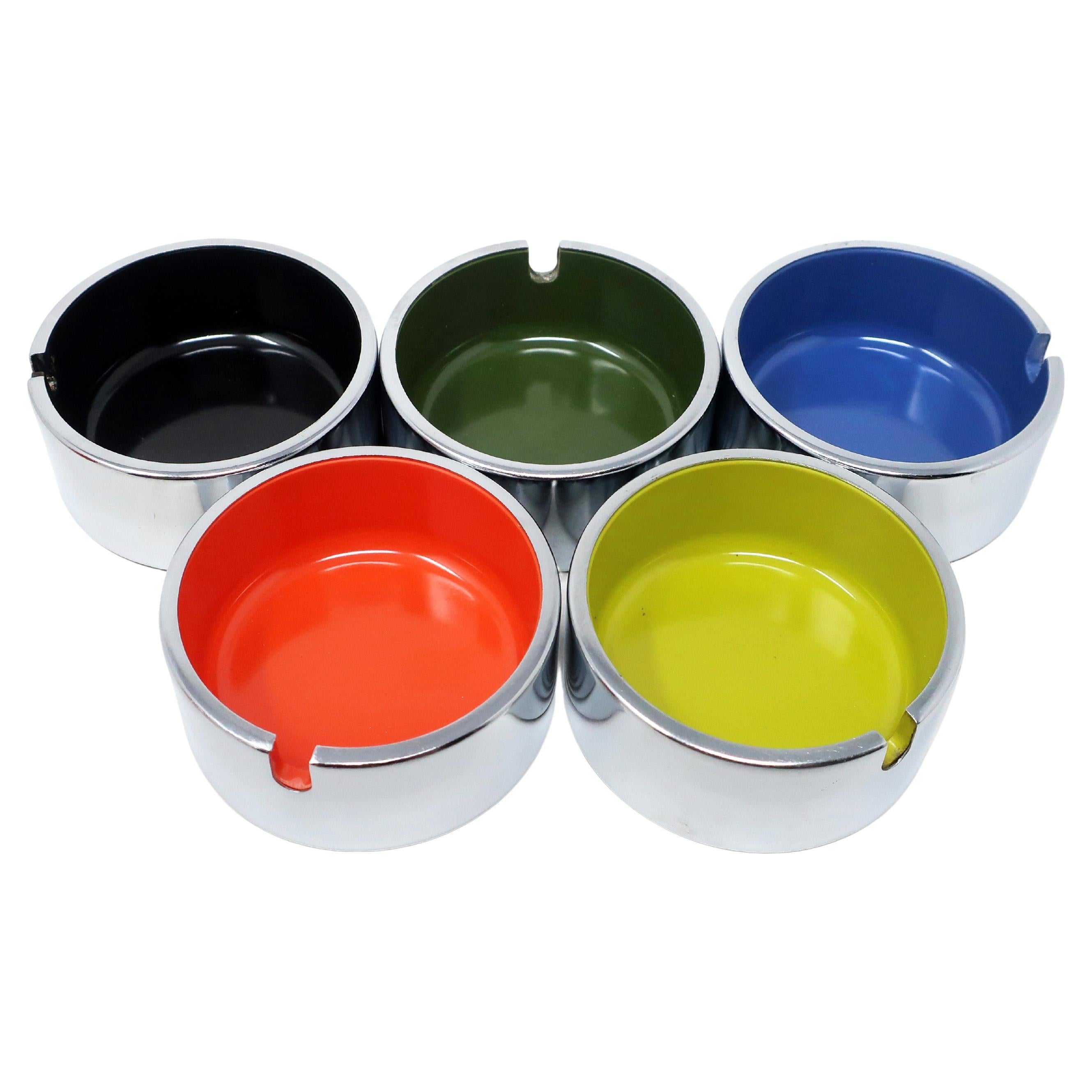 Set of 5 Multicolor Chrome Ashtrays by Isamu Kenmochi