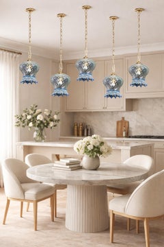 Set of 5 Murano Glass Pendant Lights, Blue & Transparent, Europe, 1980