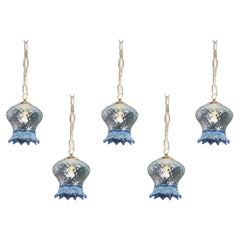 Set of 5 Murano Glass Pendant Lights, Blue & Transparent, Europe, 1980