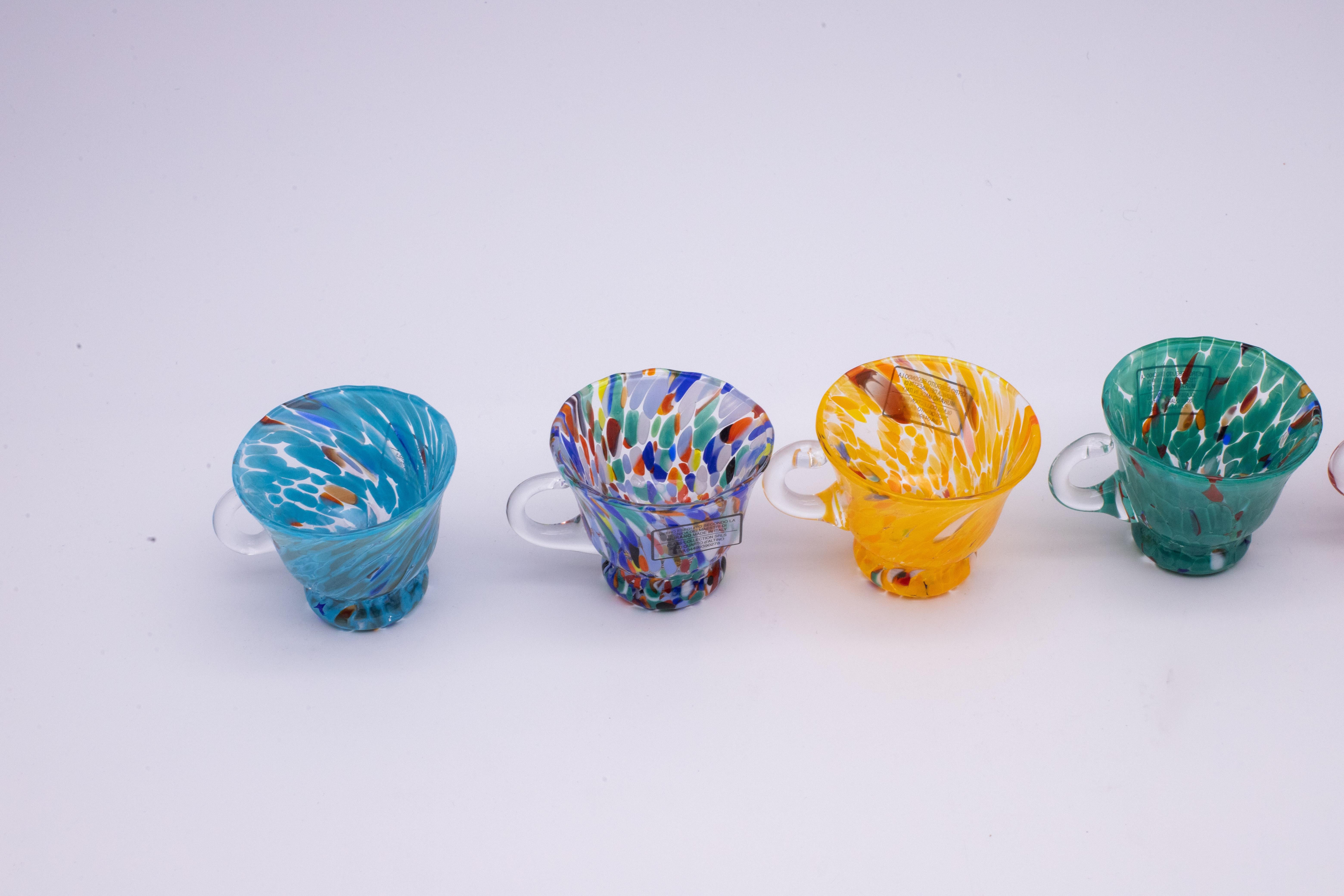 Contemporary Set of 5 Murano glasses Multicolor handmade, Murano glass Made in Italy For Sale