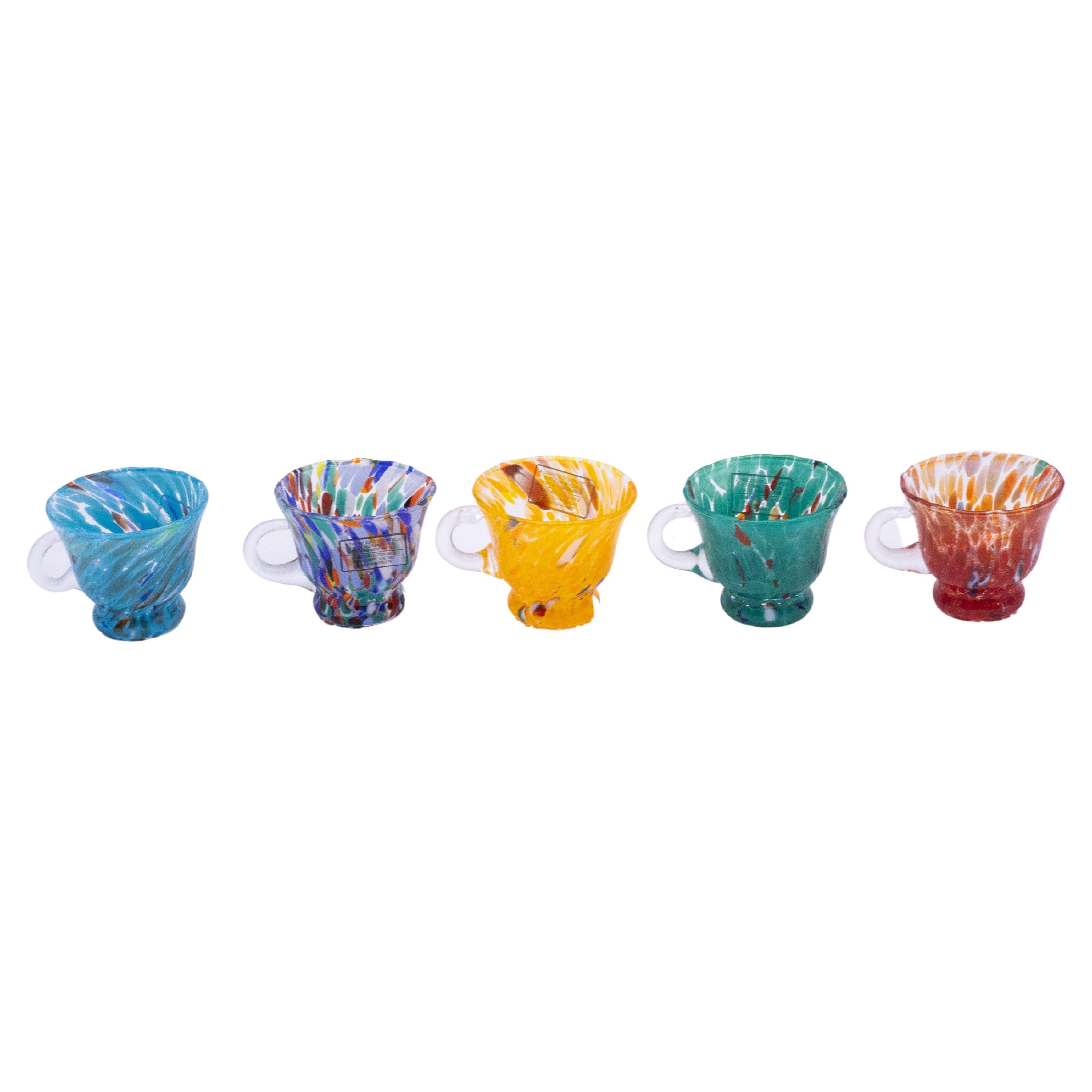 Set of 5 Murano glasses Multicolor handmade, Murano glass Made in Italy For Sale