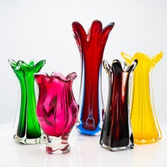 Set of 5 Murano Multi-coloured Glass Vases, Italy, 1970