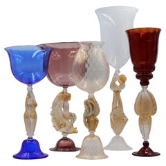 Set of 5 Murano Venetian Crystal Signoretto XL Glass Jars or Vases
