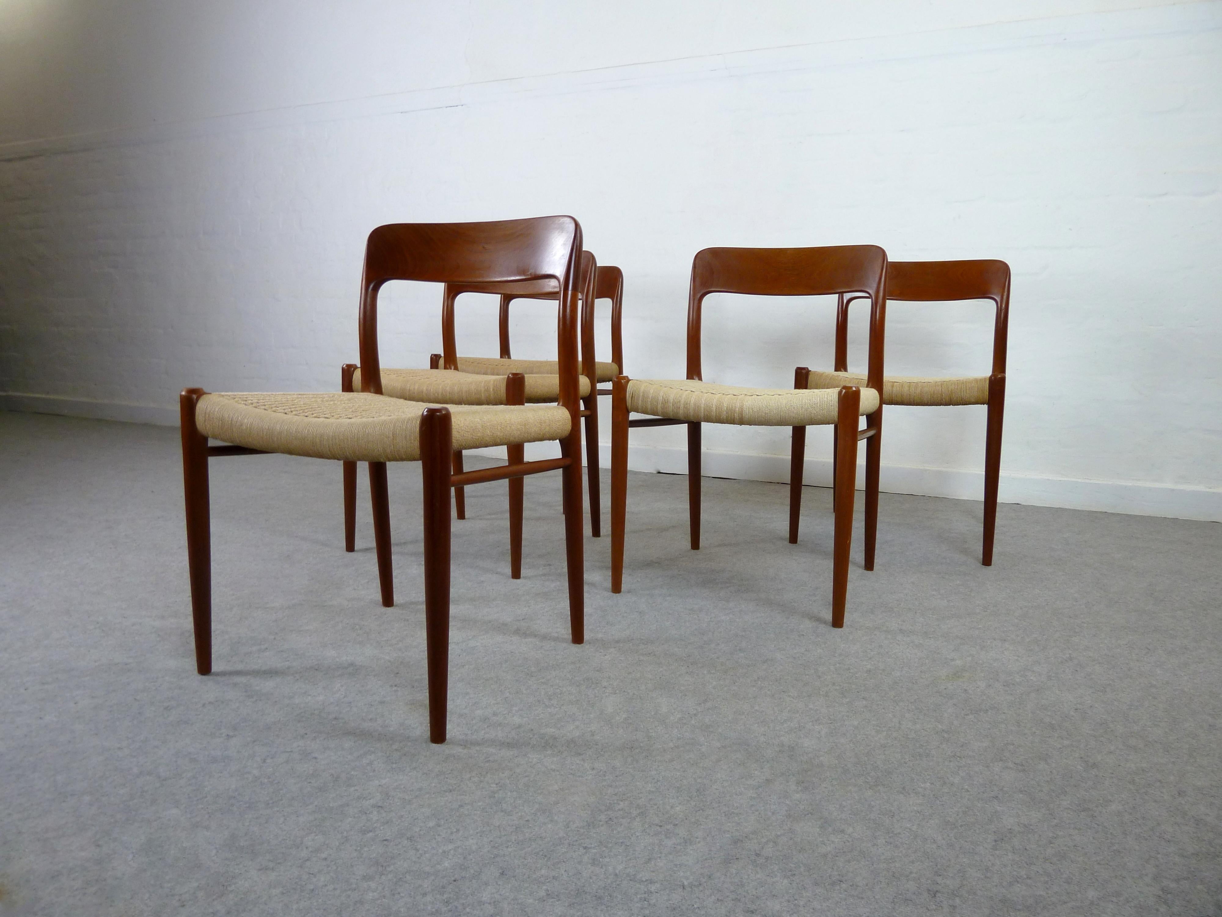 Mid-Century Modern Set of 5 Niels O. Moeller Teak Chair Model 75
