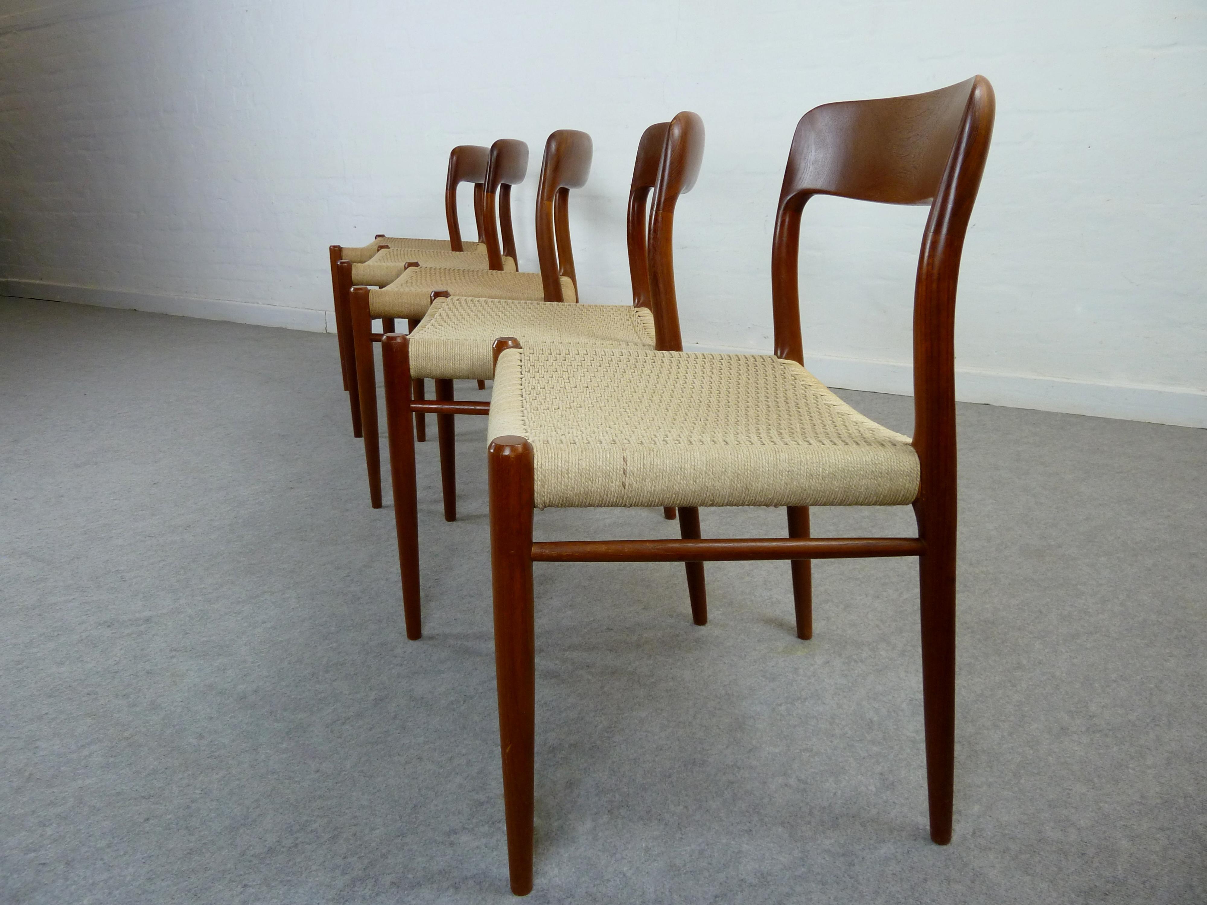 Mid-20th Century Set of 5 Niels O. Moeller Teak Chair Model 75