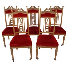 Set of 5 Oak Art Nouveau, Arts & Crafts Dining Chairs, Scotland 1900, H1013