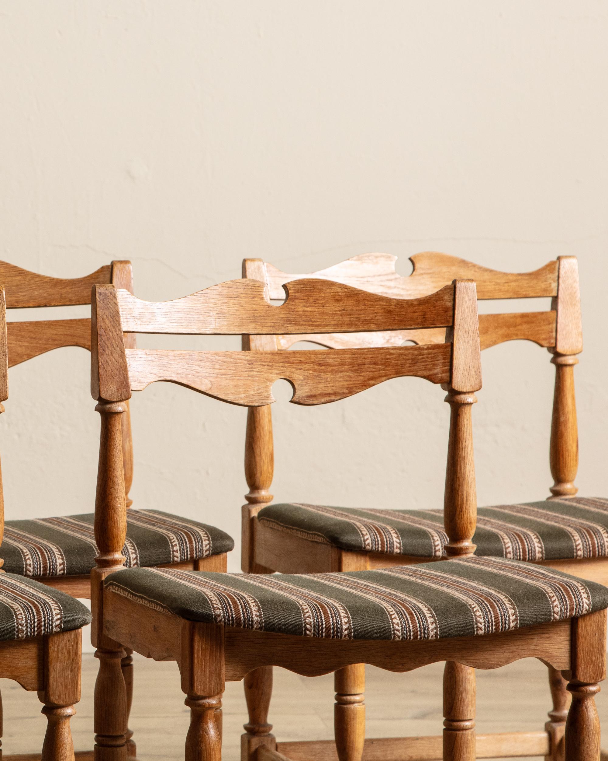 Danish Set Of 5 Oak & Green Razorblade Chairs By Henning Kjaernulf, Denmark, 1960'S For Sale