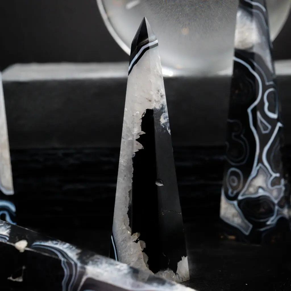 Set of 5 Obelisks – Black Agate In Good Condition For Sale In Saint-Ouen, FR