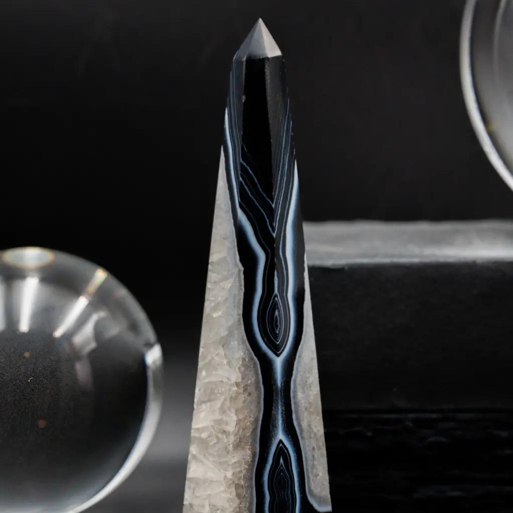 Contemporary Set of 5 Obelisks – Black Agate For Sale