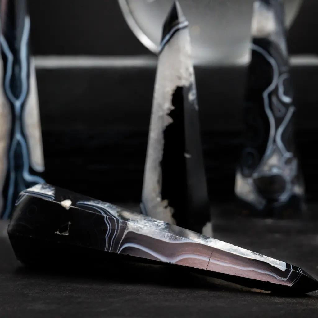 Set of 5 Obelisks – Black Agate For Sale 1