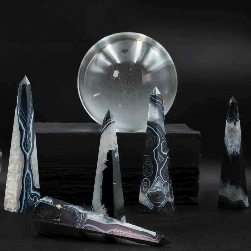 Set of 5 Obelisks – Black Agate For Sale 2
