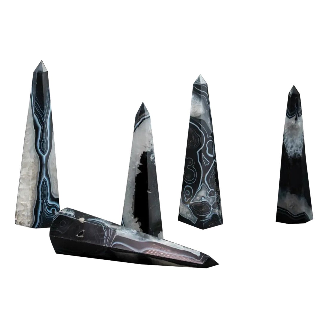 Set of 5 Obelisks – Black Agate For Sale