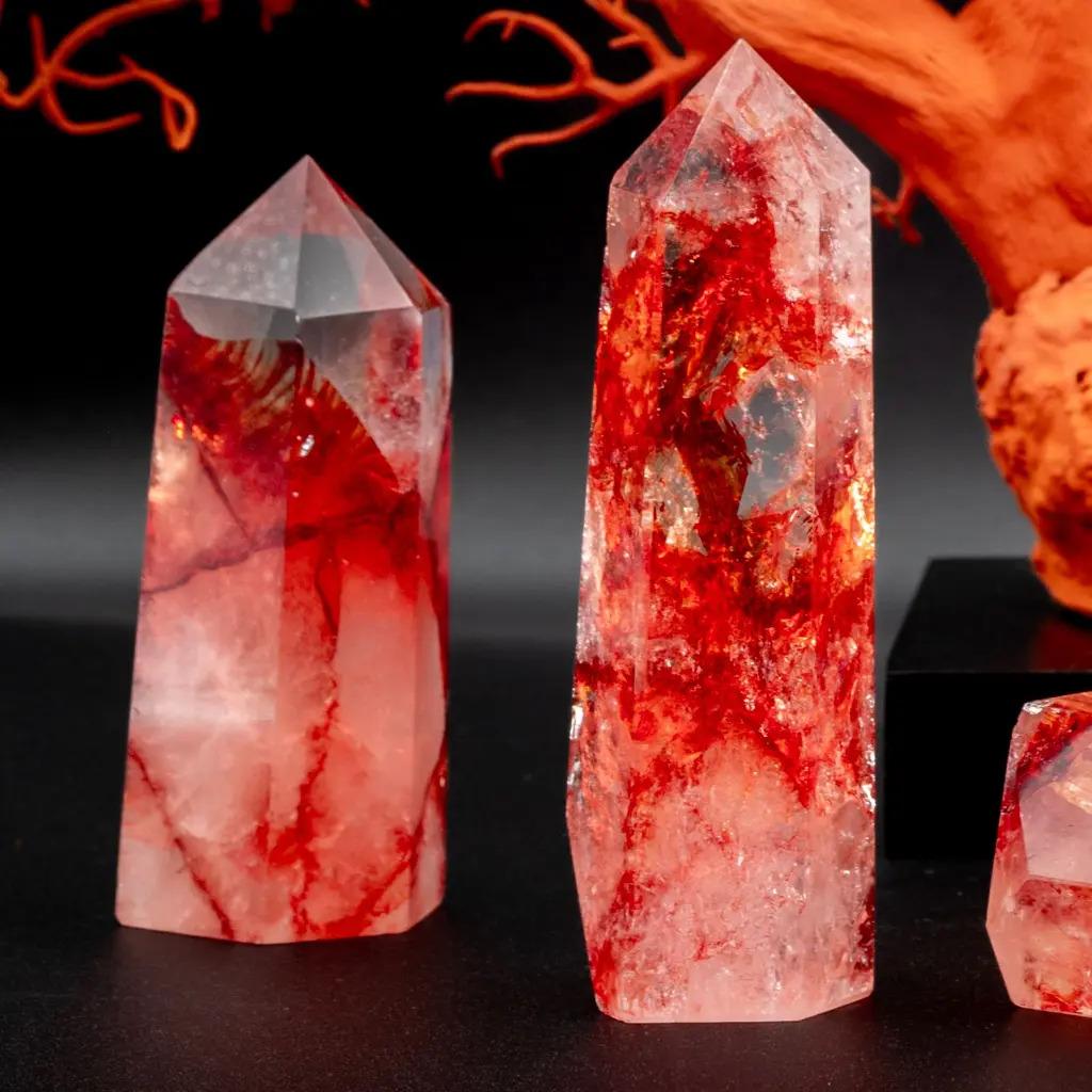 Organic Modern Set of 5 Obelisks – Red Quartz Fire For Sale