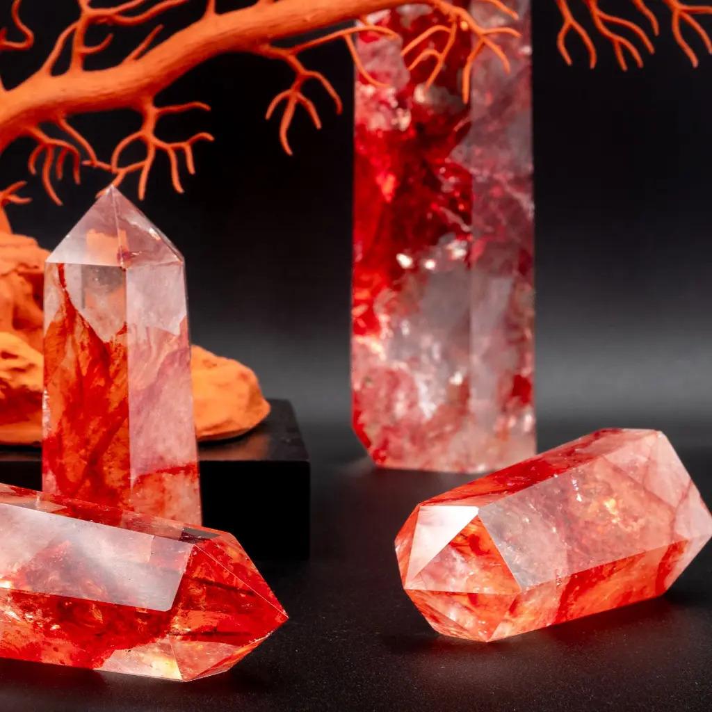 Set of 5 Obelisks – Red Quartz Fire In Good Condition For Sale In Saint-Ouen, FR