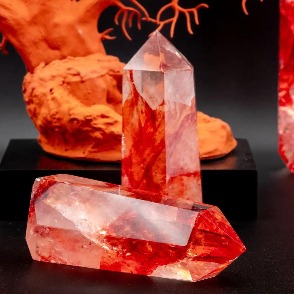 Contemporary Set of 5 Obelisks – Red Quartz Fire For Sale