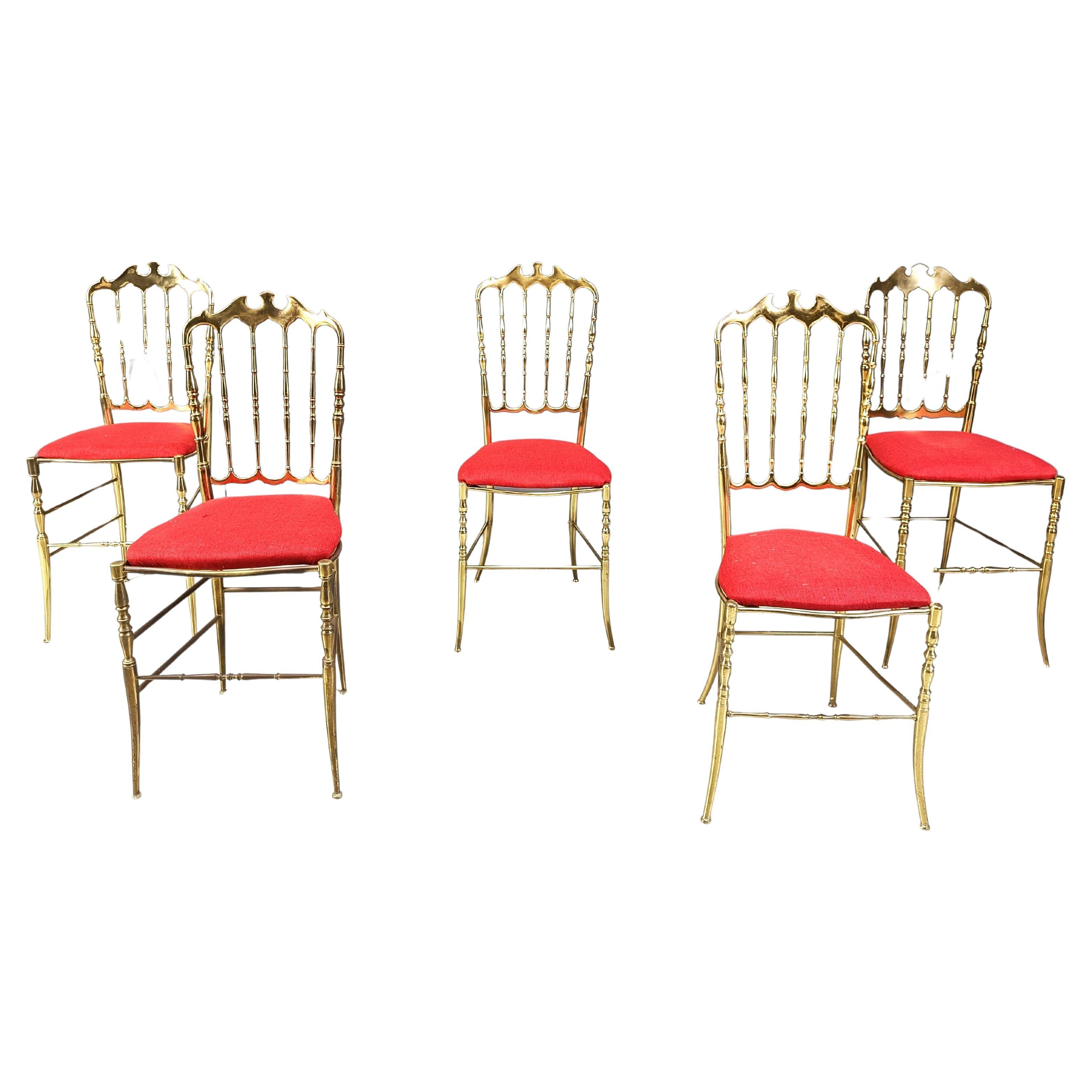 Set of 5 of vintage brass Chiavari chairs, 1960s For Sale at 1stDibs