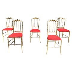 Set of 5 of vintage brass Chiavari chairs, 1960s