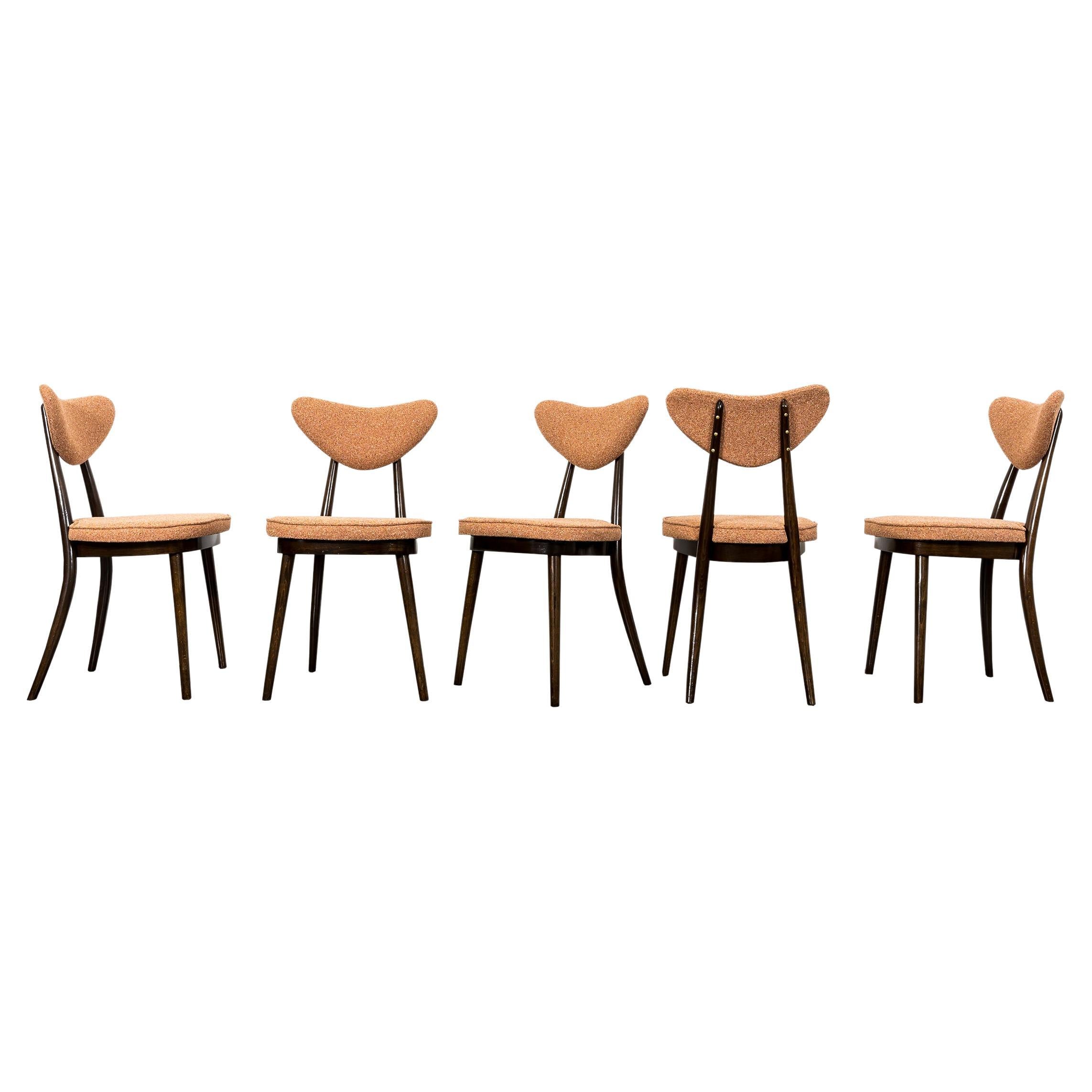Set Of 5, Dining Chairs "Hearts" by H&J Kurmanowicz, 1950s, Poland For Sale