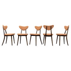 Set Of 5, Dining Chairs "Hearts" by H&J Kurmanowicz, 1950s, Poland