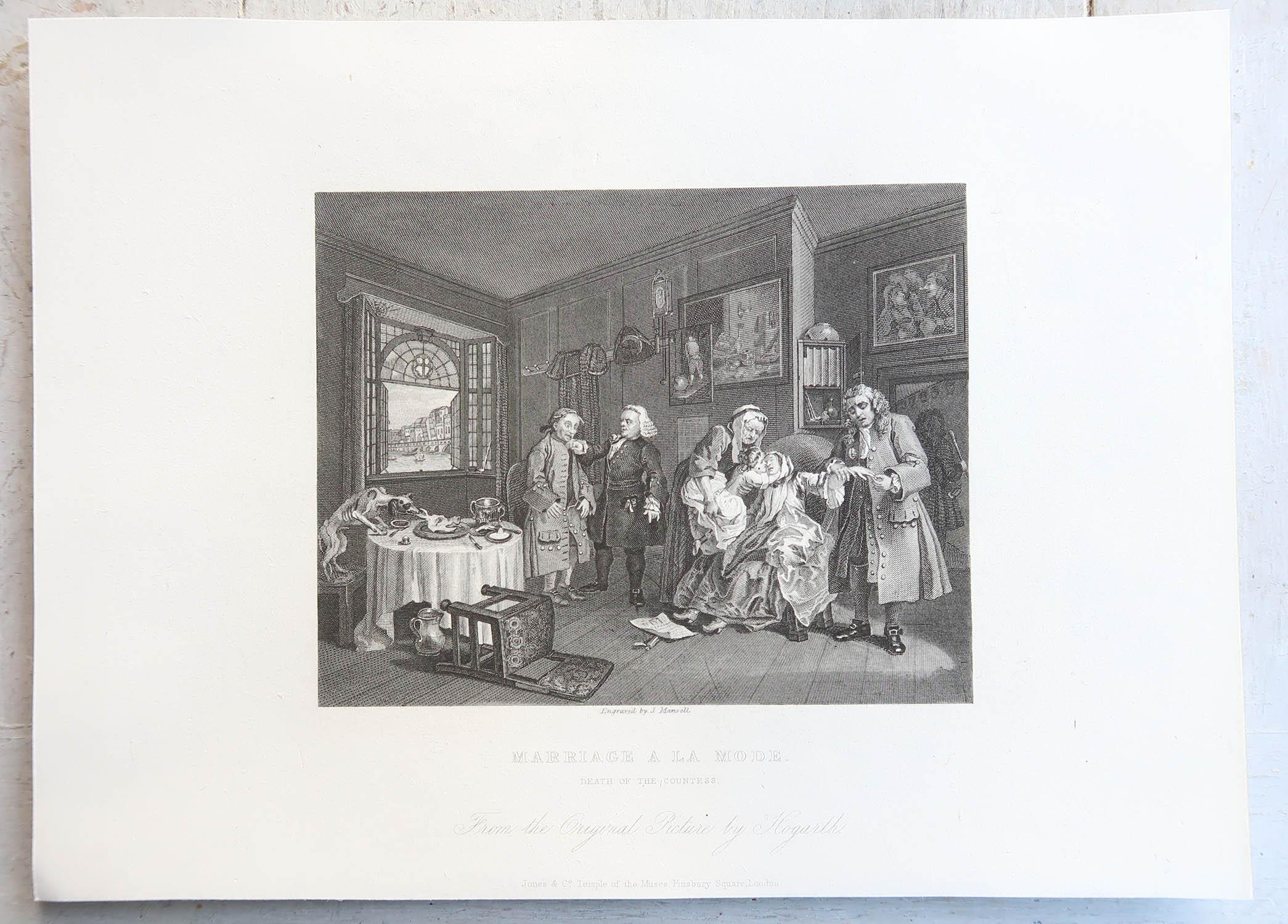 Anglais Ensemble de 6 estampes anciennes originales d'après William Hogarth, « mariage à la mode » en vente