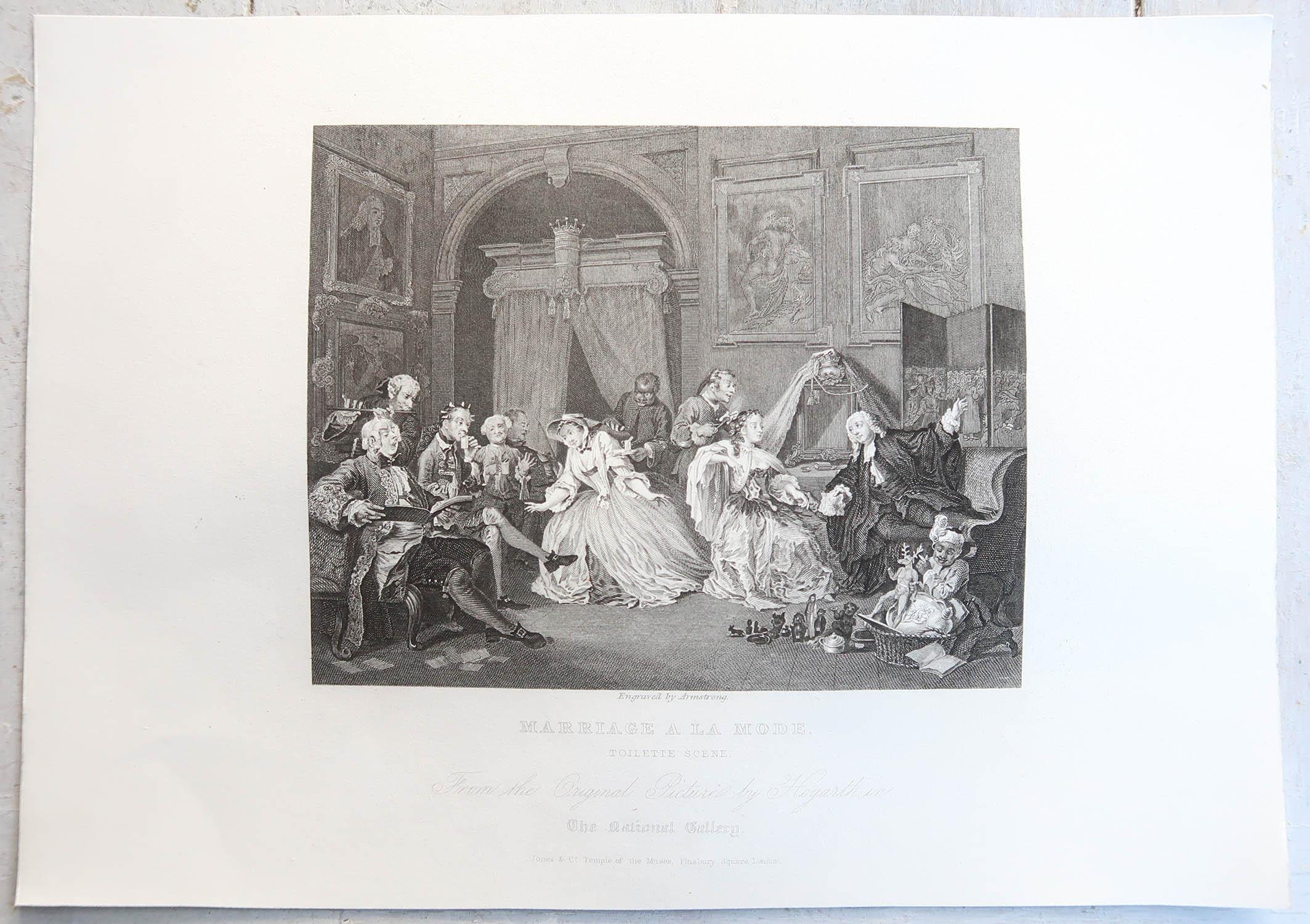 Autre Ensemble de 6 estampes anciennes originales d'après William Hogarth, « mariage à la mode » en vente