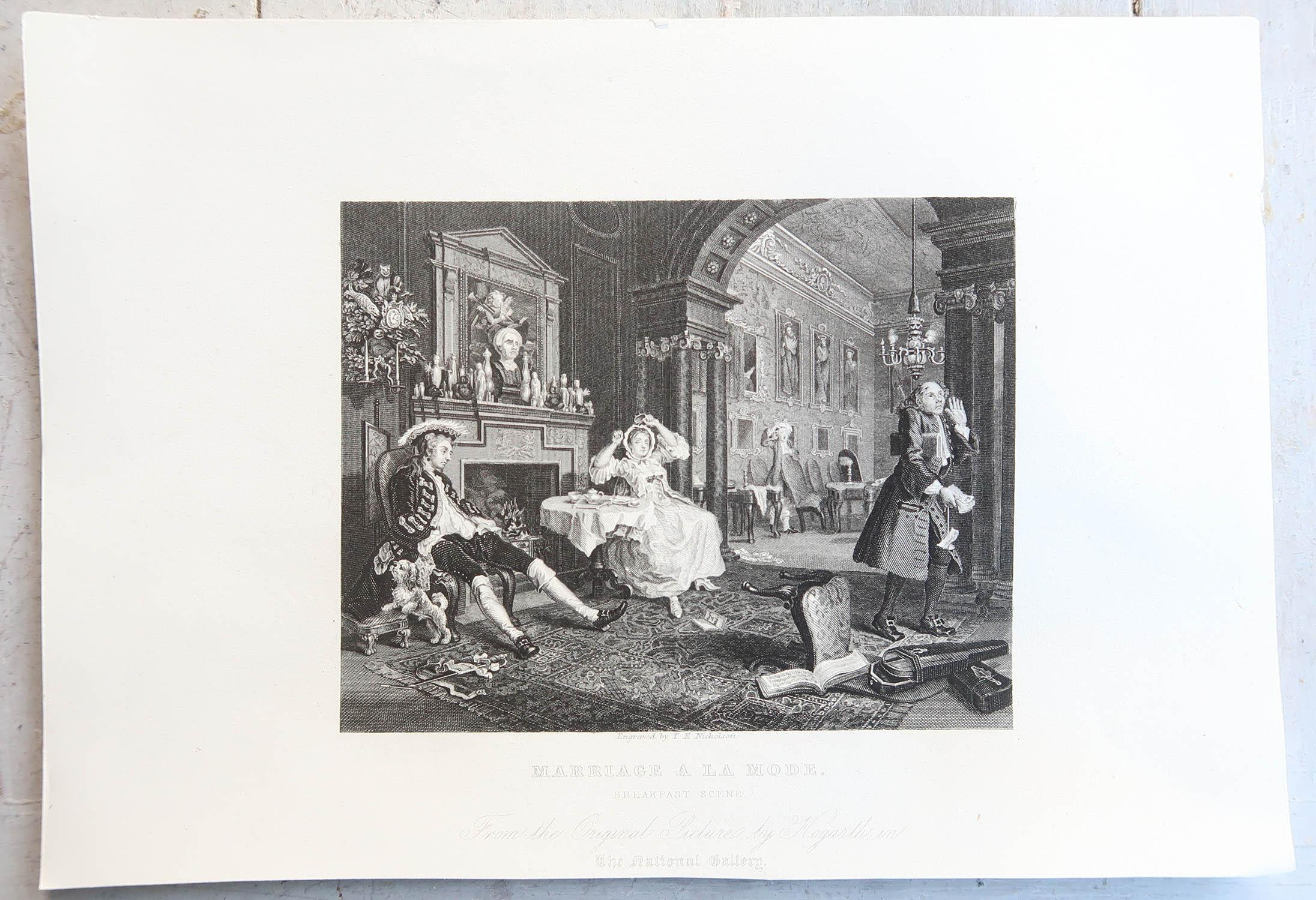 Ensemble de 6 estampes anciennes originales d'après William Hogarth, « mariage à la mode » Bon état - En vente à St Annes, Lancashire