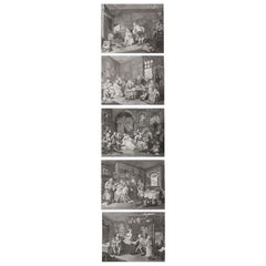 Set of 5 Original Antique Prints After William Hogarth, "Marriage A La Mode"