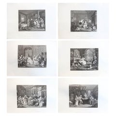 Set von 6 Originalen antiken Drucken nach William Hogarth, „Marriage A La Mode“, „Marriage A La Mode“
