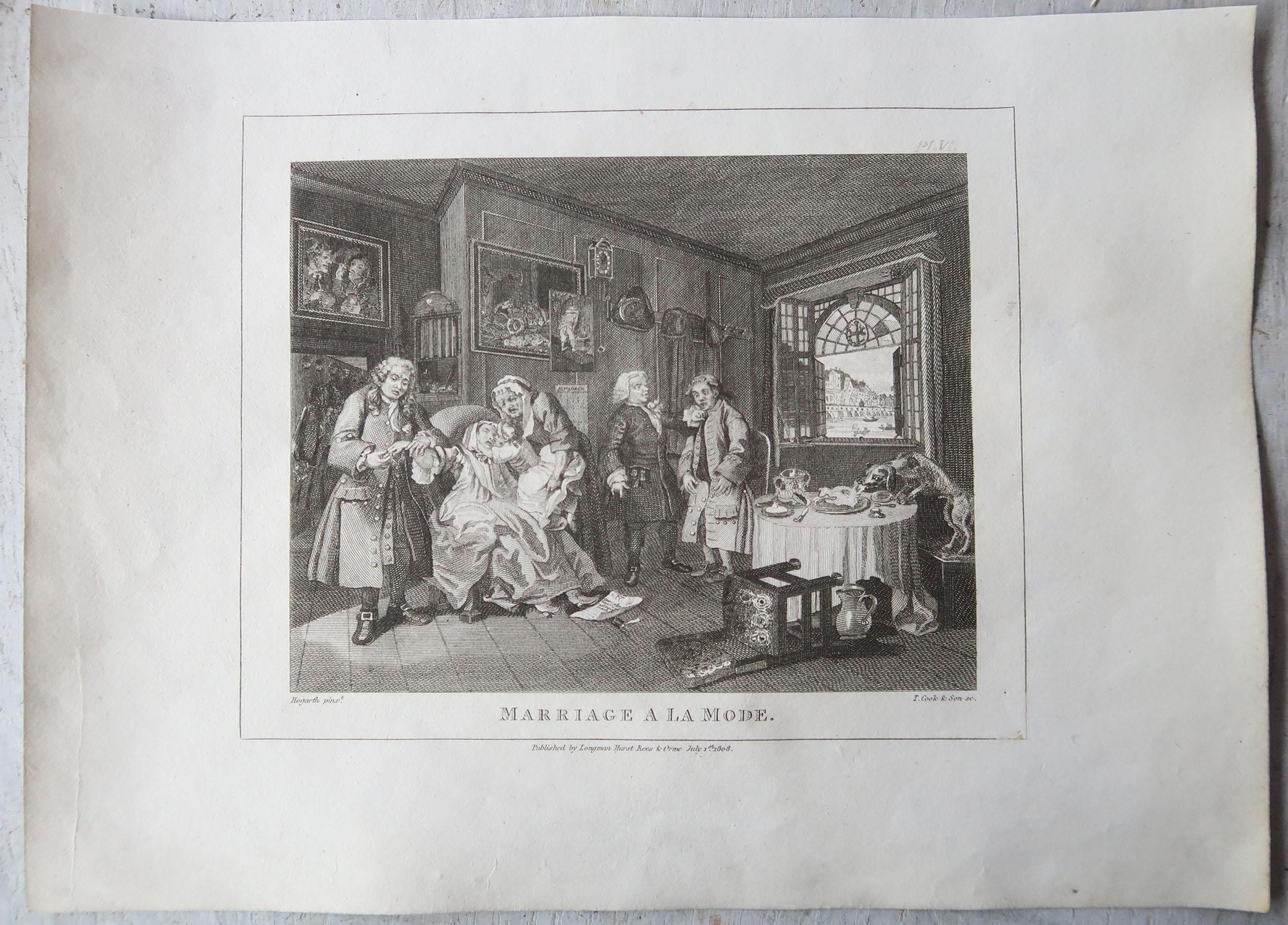 Georgian Set of 5 Original Antique Prints After William Hogarth, 