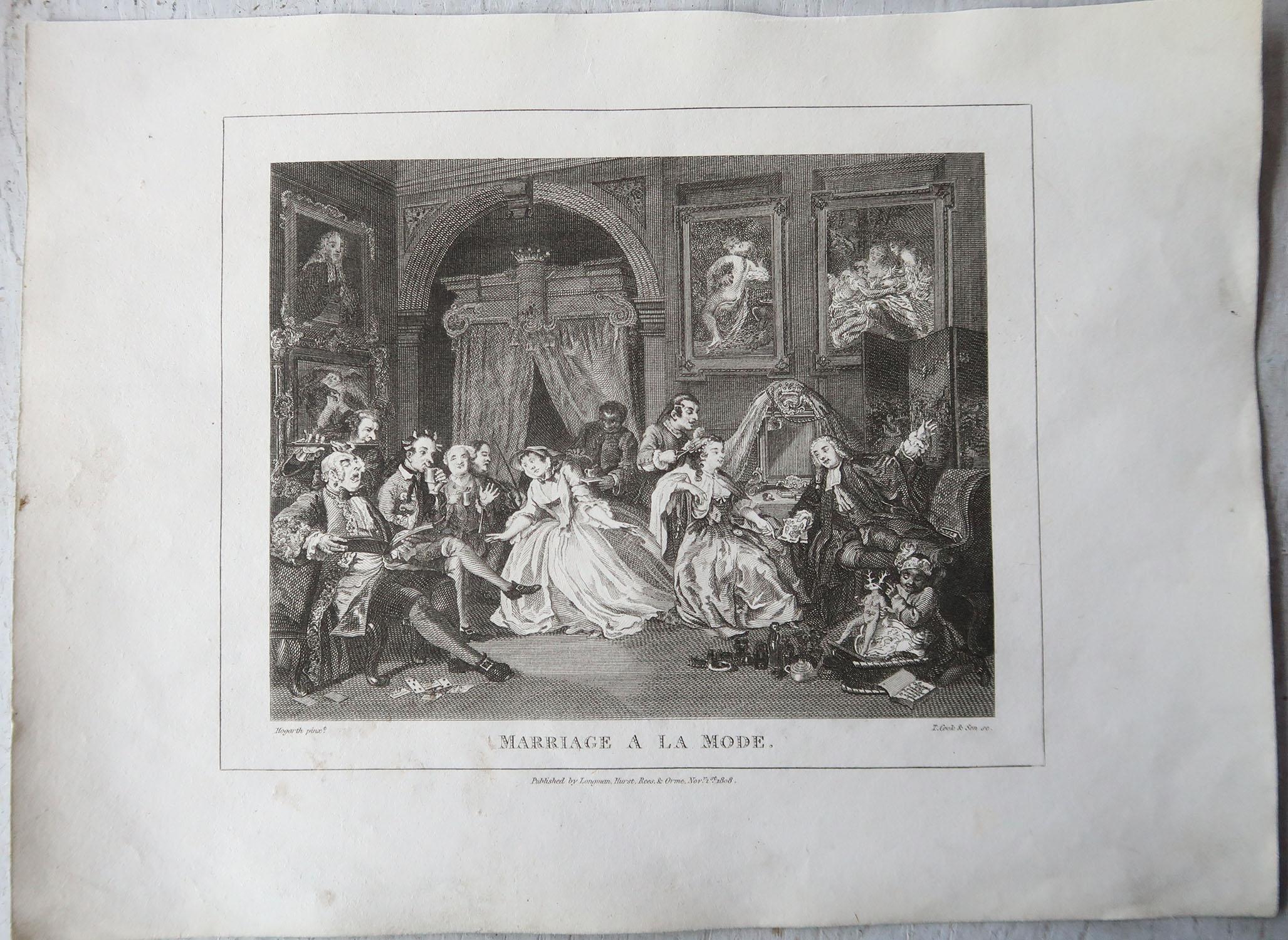 English Set of 5 Original Antique Prints After William Hogarth, 