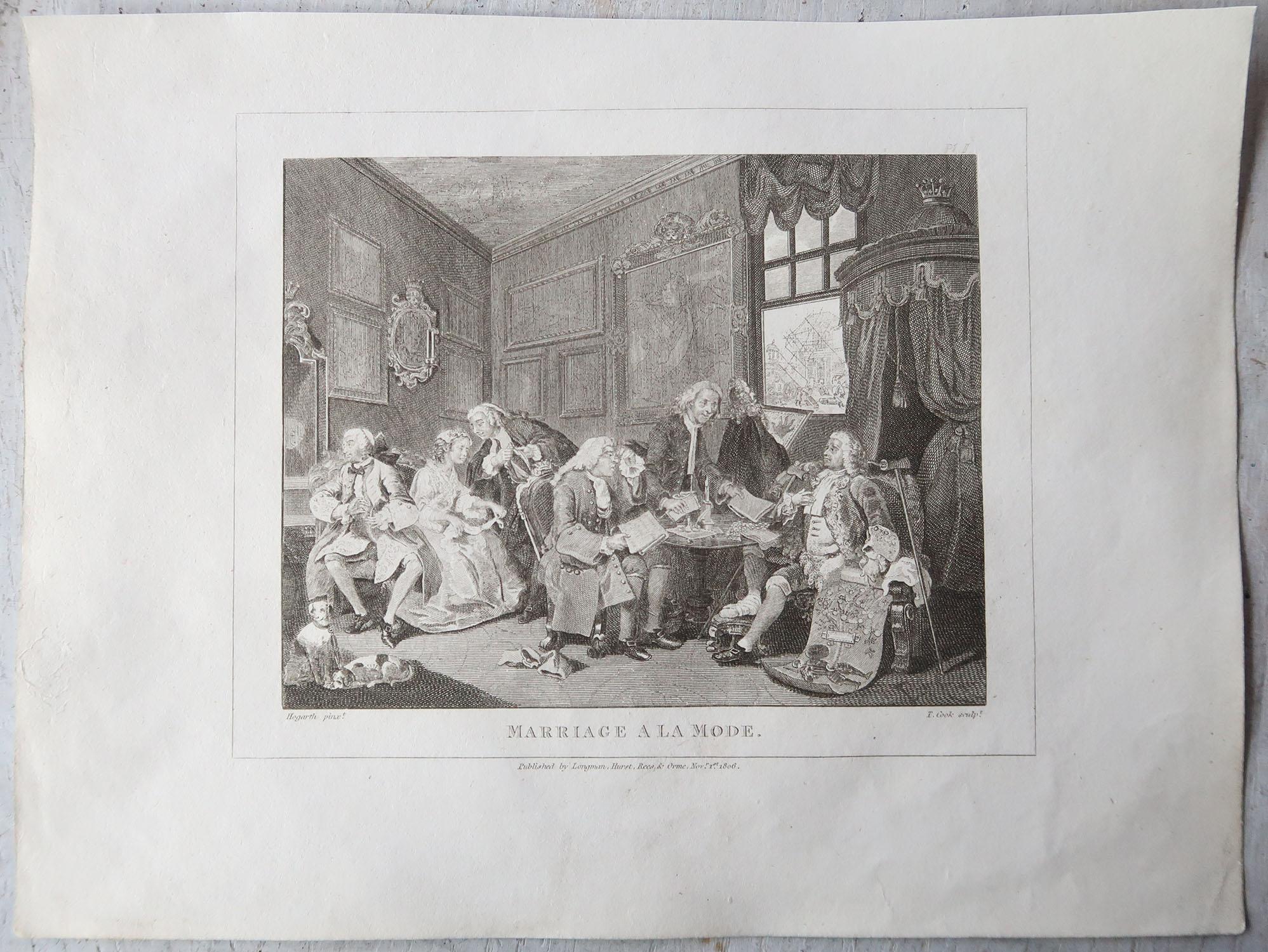 Other Set of 5 Original Antique Prints After William Hogarth, 