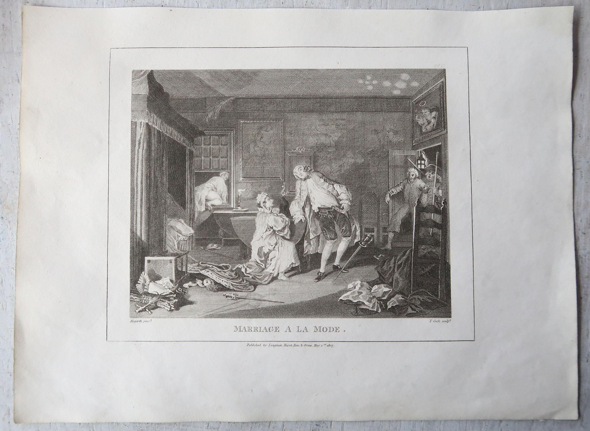 Set of 5 Original Antique Prints After William Hogarth, 