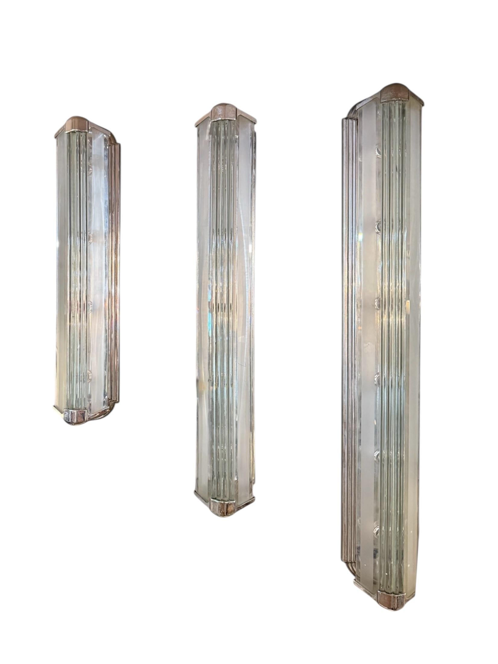 Vetro Set di 5 lampade originali in vetro cromato Art Nouveau in vendita