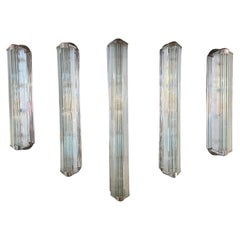 Set of 5 Original Art Nouveau Chrome Cut Glass Sconces