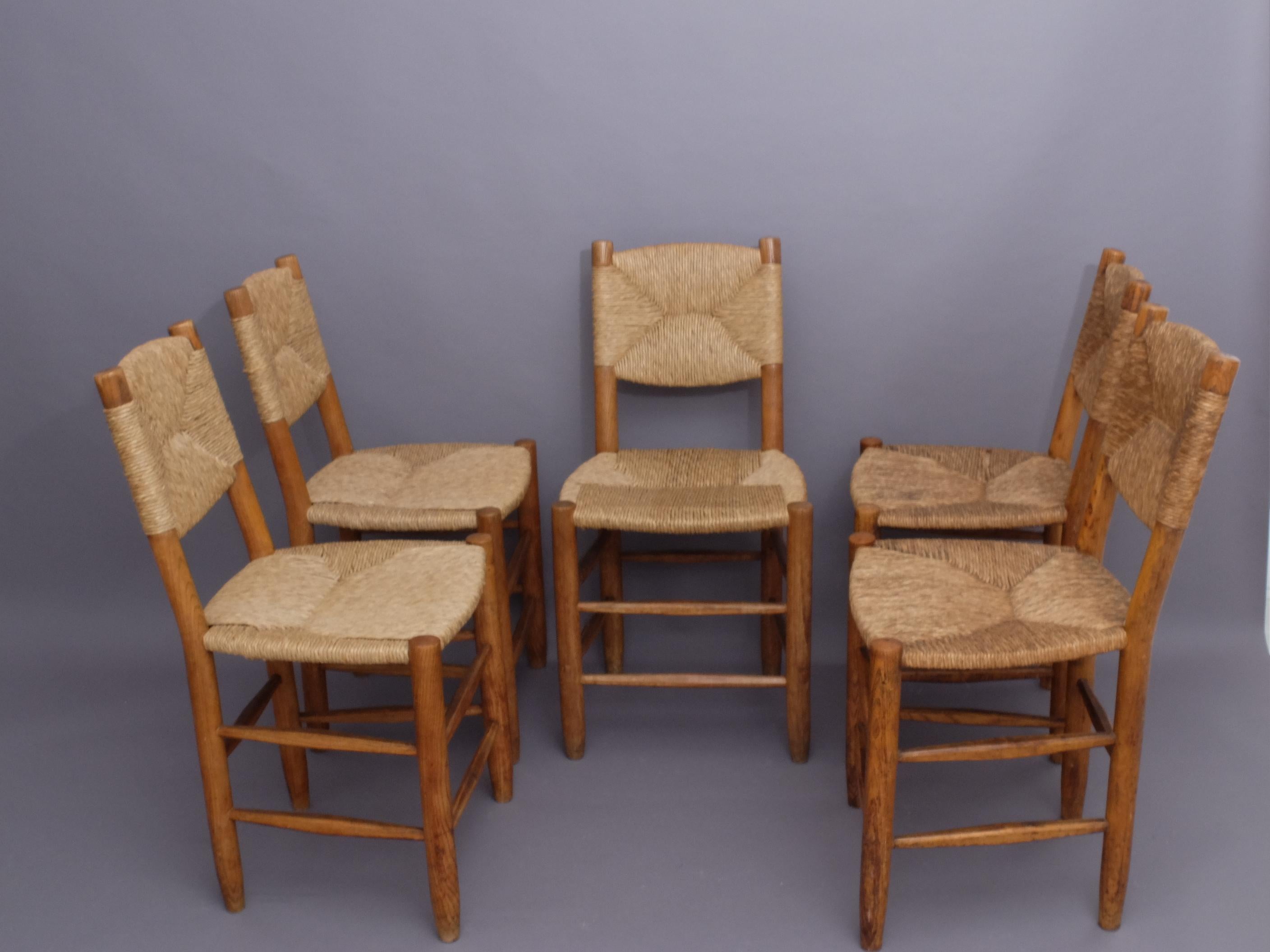 Straw Set of 5 Original Perriand No 19 Bauche Chair Known Provenance!