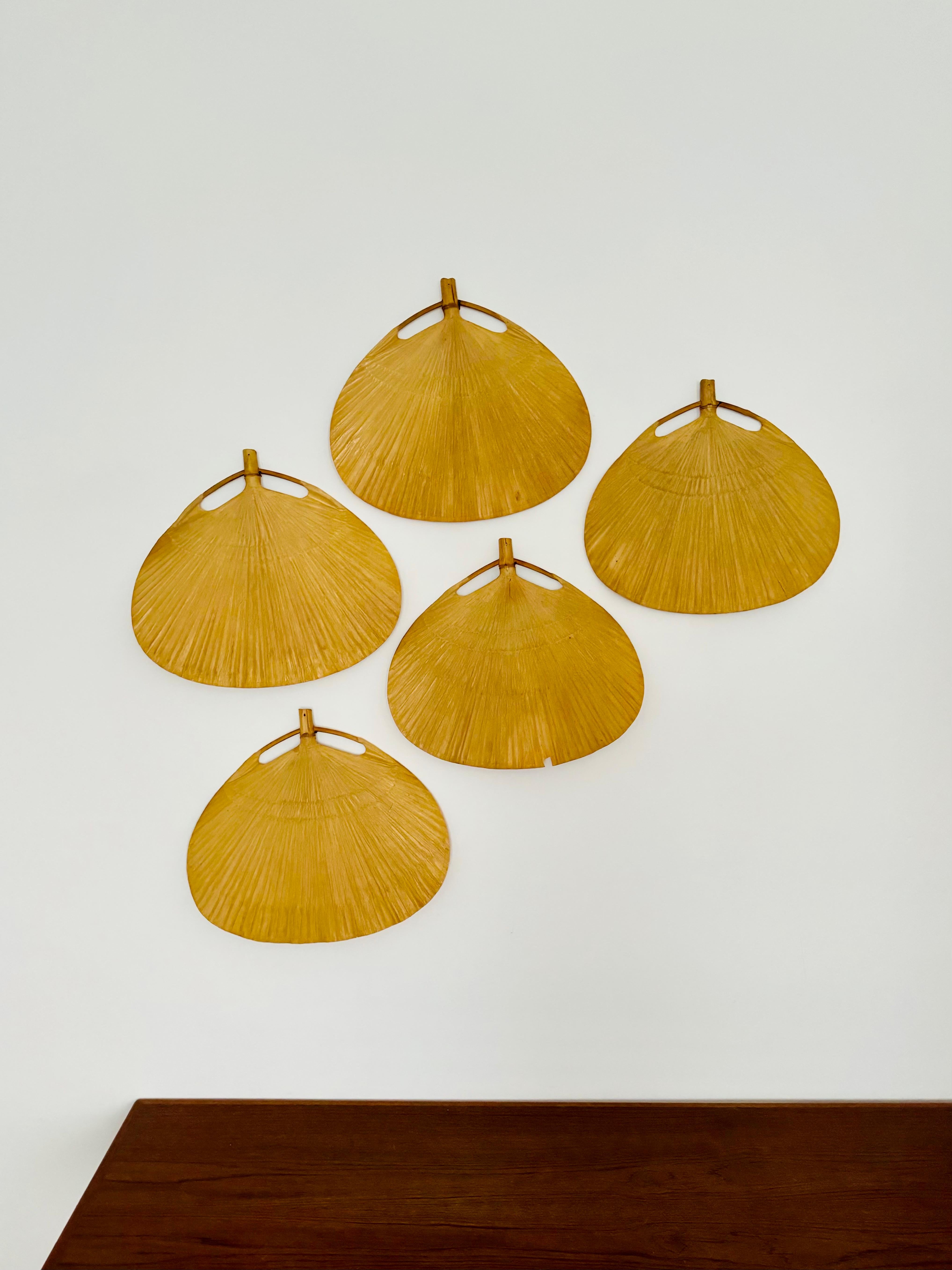 Mid-Century moderno Set di 5 ventole originali di ricambio per la lampada a sospensione Uchiwa di Ingo Maurer in vendita