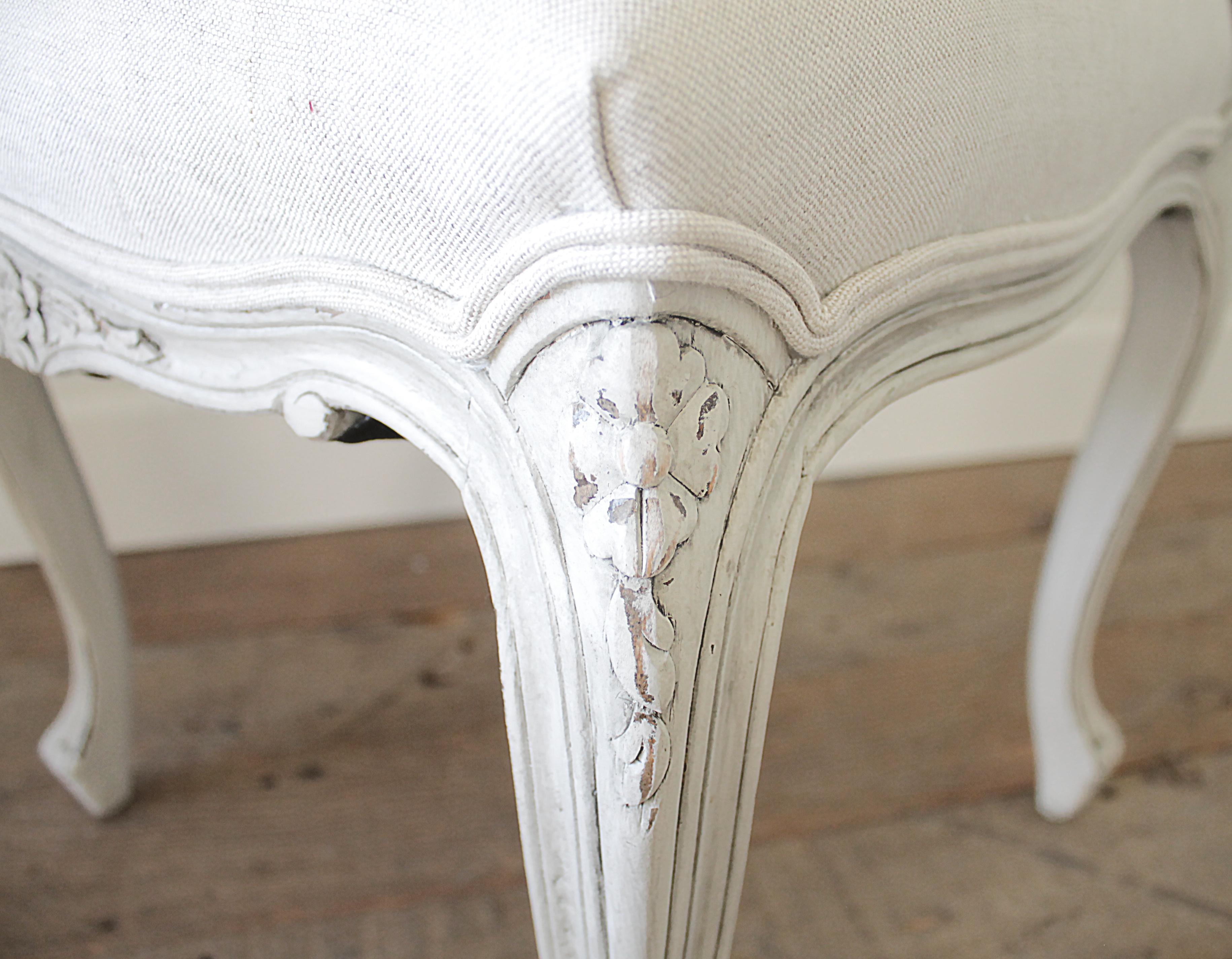 Set of 5 Painted and Upholstered Dining Room Chairs in Belgian Linen 2