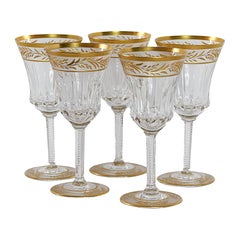 Set of 5 pcs. Val Saint-Lambert Poitiers Gilt Crystal Sherry/Port Glasses
