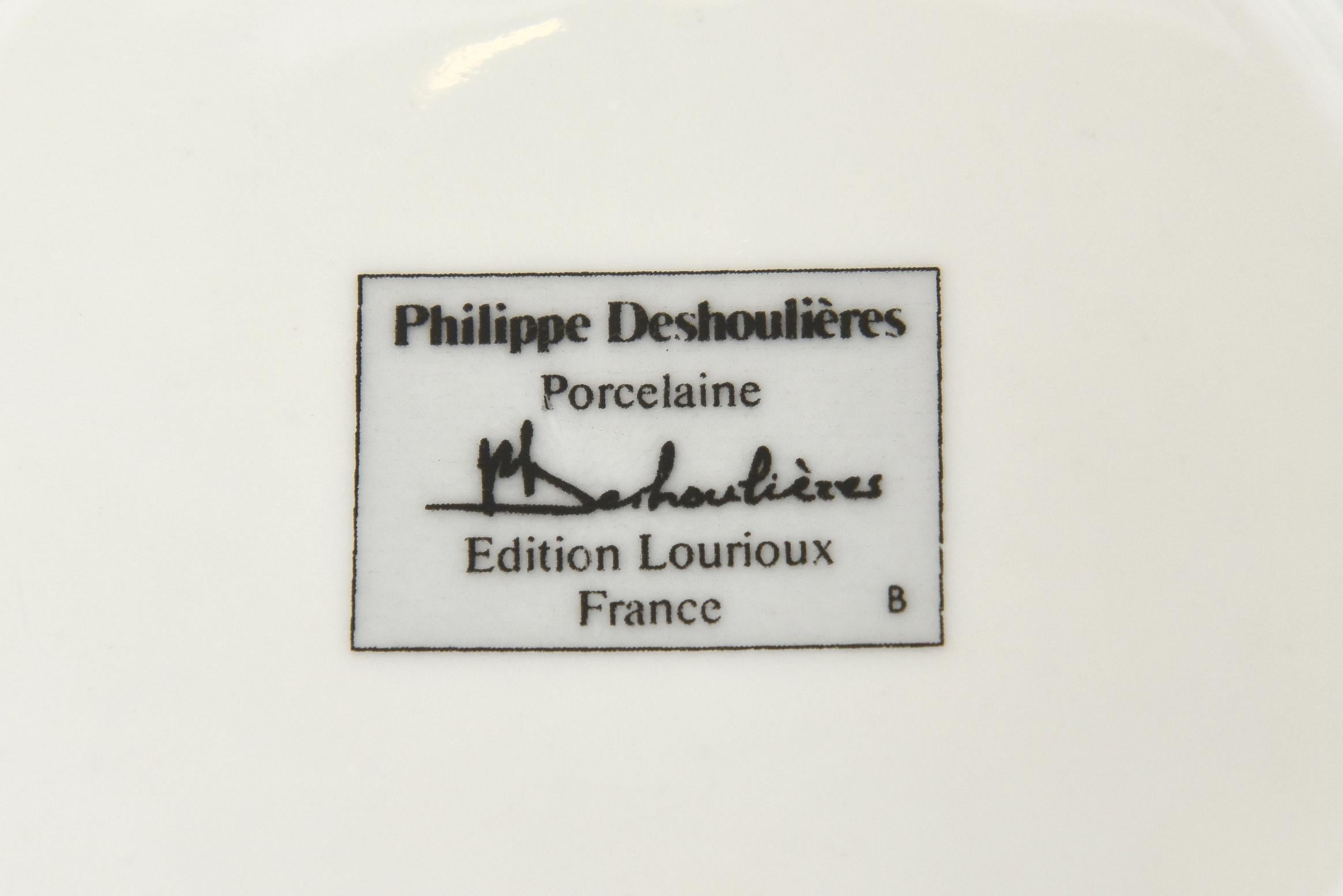 Mid-20th Century Set of 5 Philippe Deshoullieres Porcelain Appetizer or Desert Plates Vintage