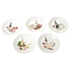 Ensemble de 5 assiettes décoratives ou désertiques vintage en porcelaine Philippe Deshoullieres