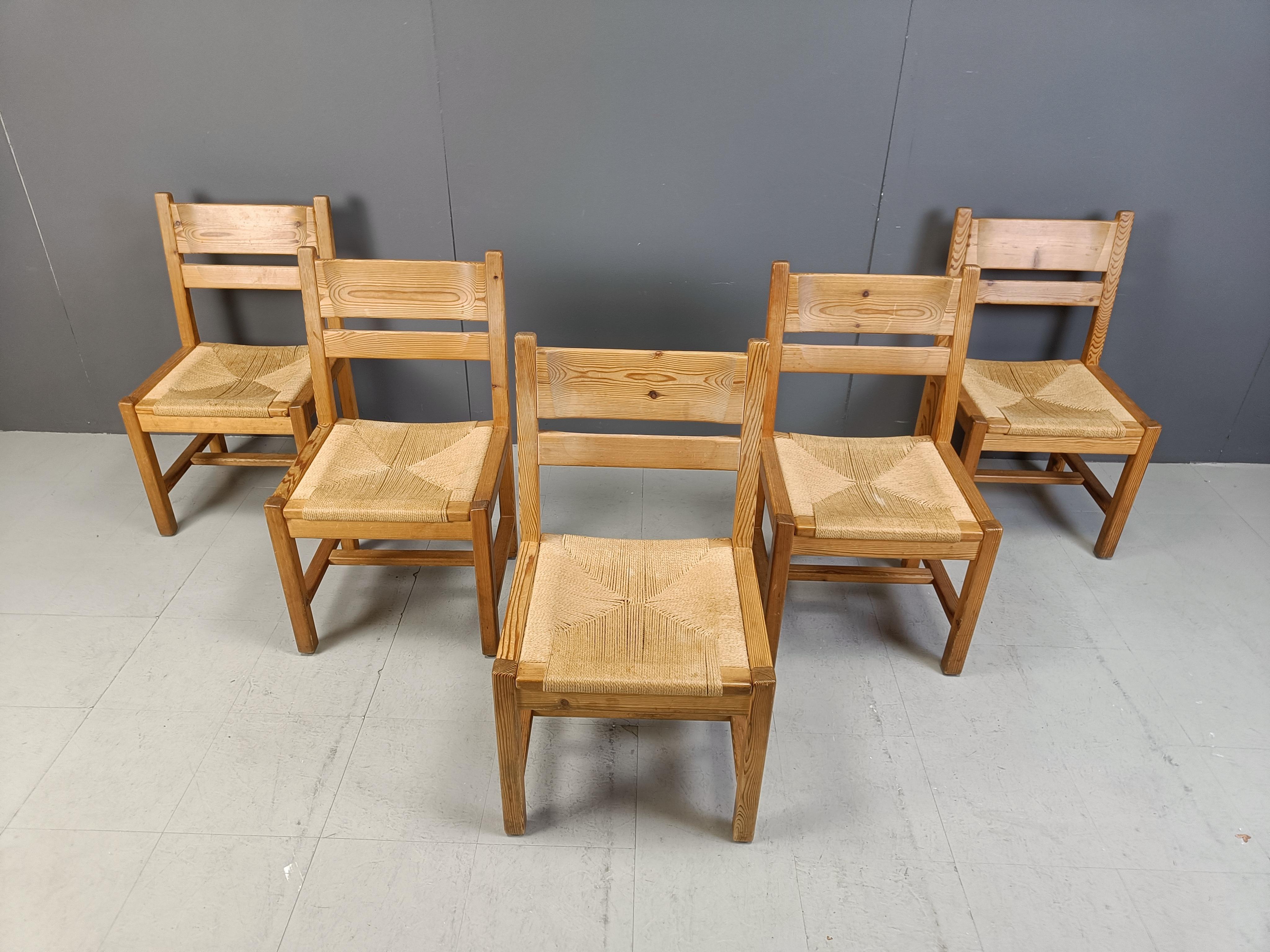 Scandinavo moderno Set di 5 sedie da pranzo in legno Pibe di GM Mobler, anni '60 in vendita