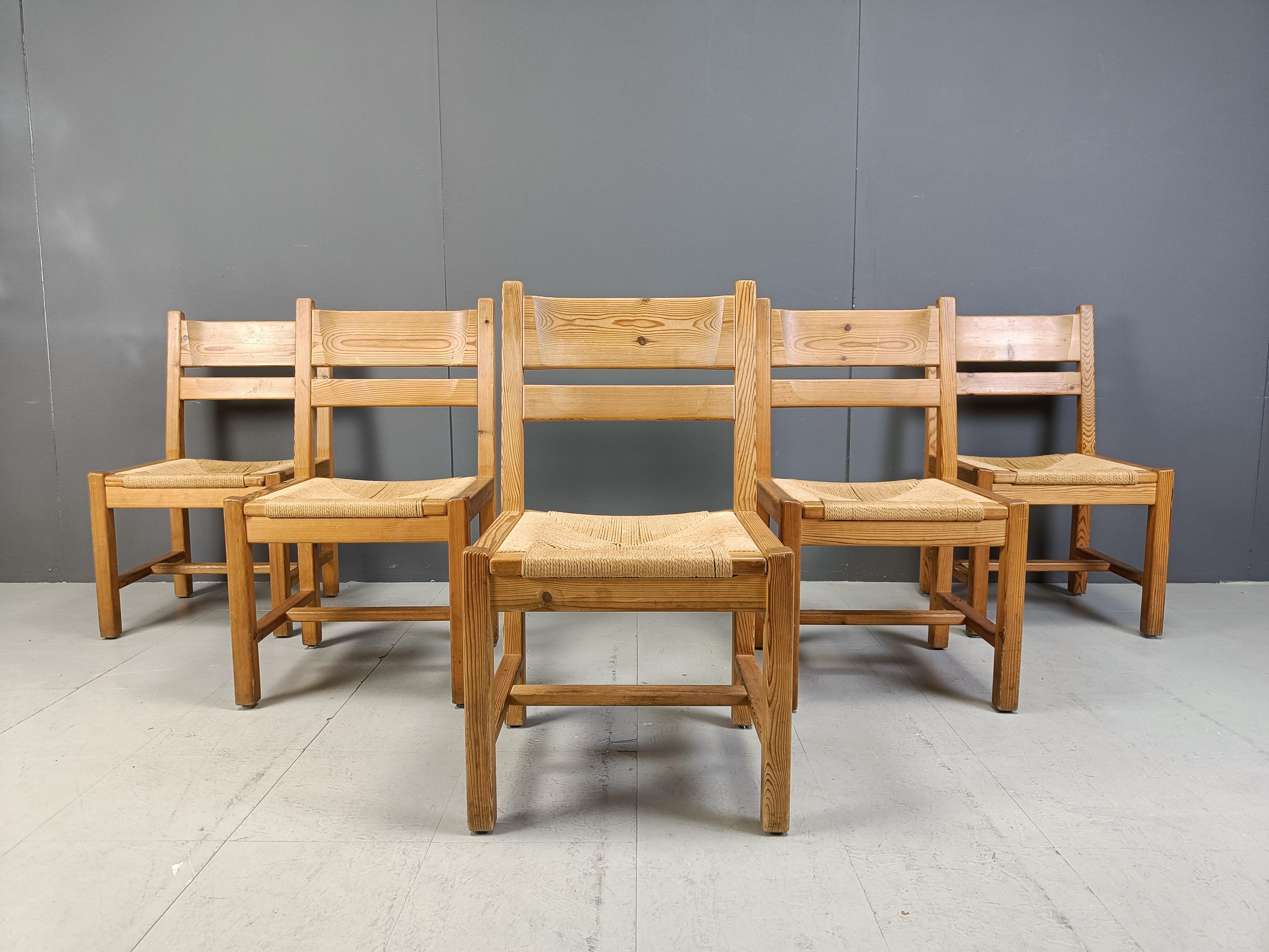 Metà XX secolo Set di 5 sedie da pranzo in legno Pibe di GM Mobler, anni '60 in vendita