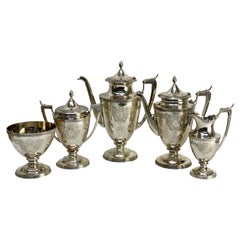 Set of 5 Piece Gorham Coin Silver Tea and Coffee Set, circa 1870