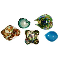 Vintage Set of 5 Pieces Italian Murano Glass Dishes AVeM Tutti Frutti and Others Blues