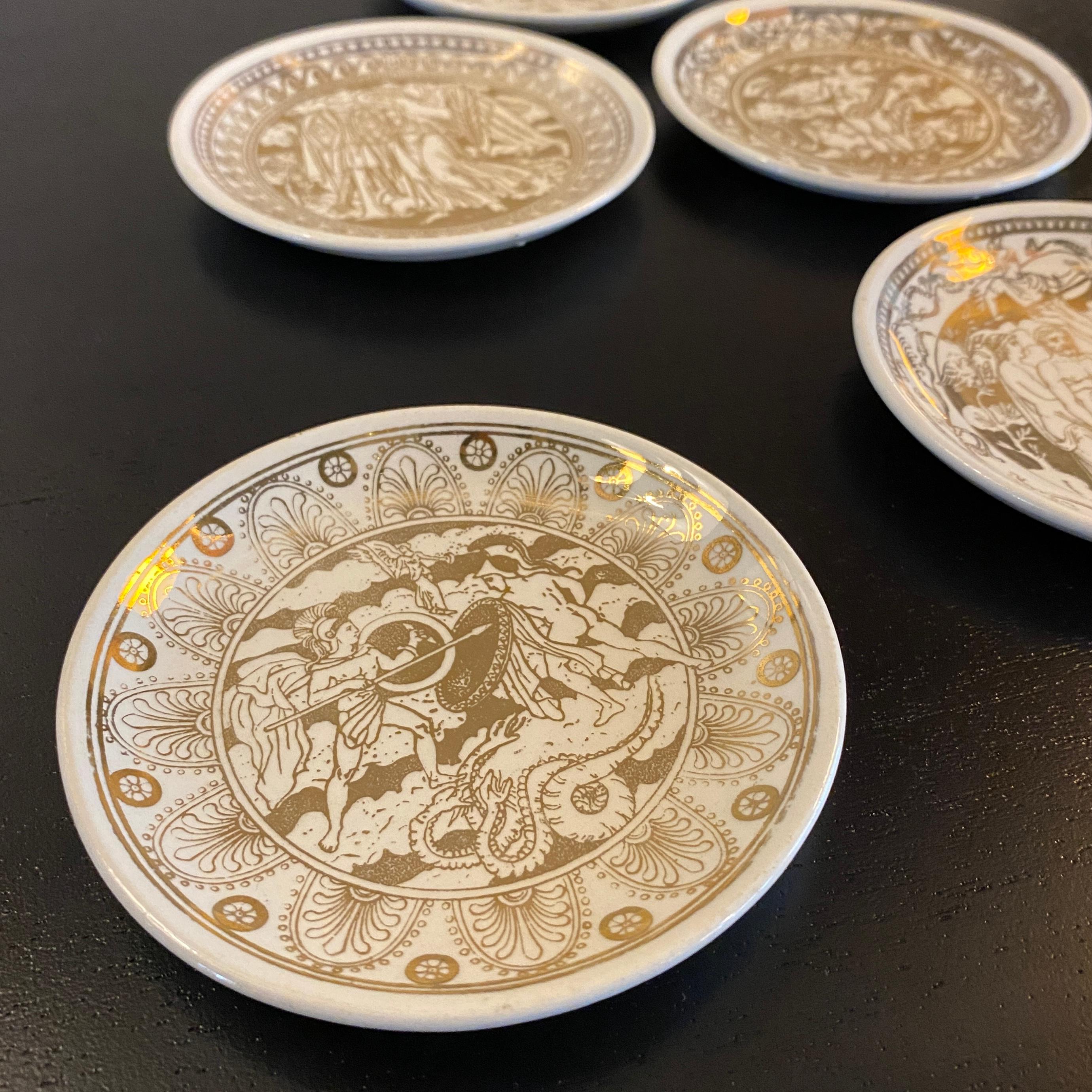Set of 5 Piero Fornasetti Mitologia Gilt Porcelain Plates, Italy For Sale 6