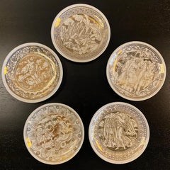 Set of 5 Piero Fornasetti Mitologia Gilt Porcelain Plates, Italy