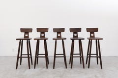 Set of 5 Pierre Chapo Inspired T-Back Brutalist Bar Stools
