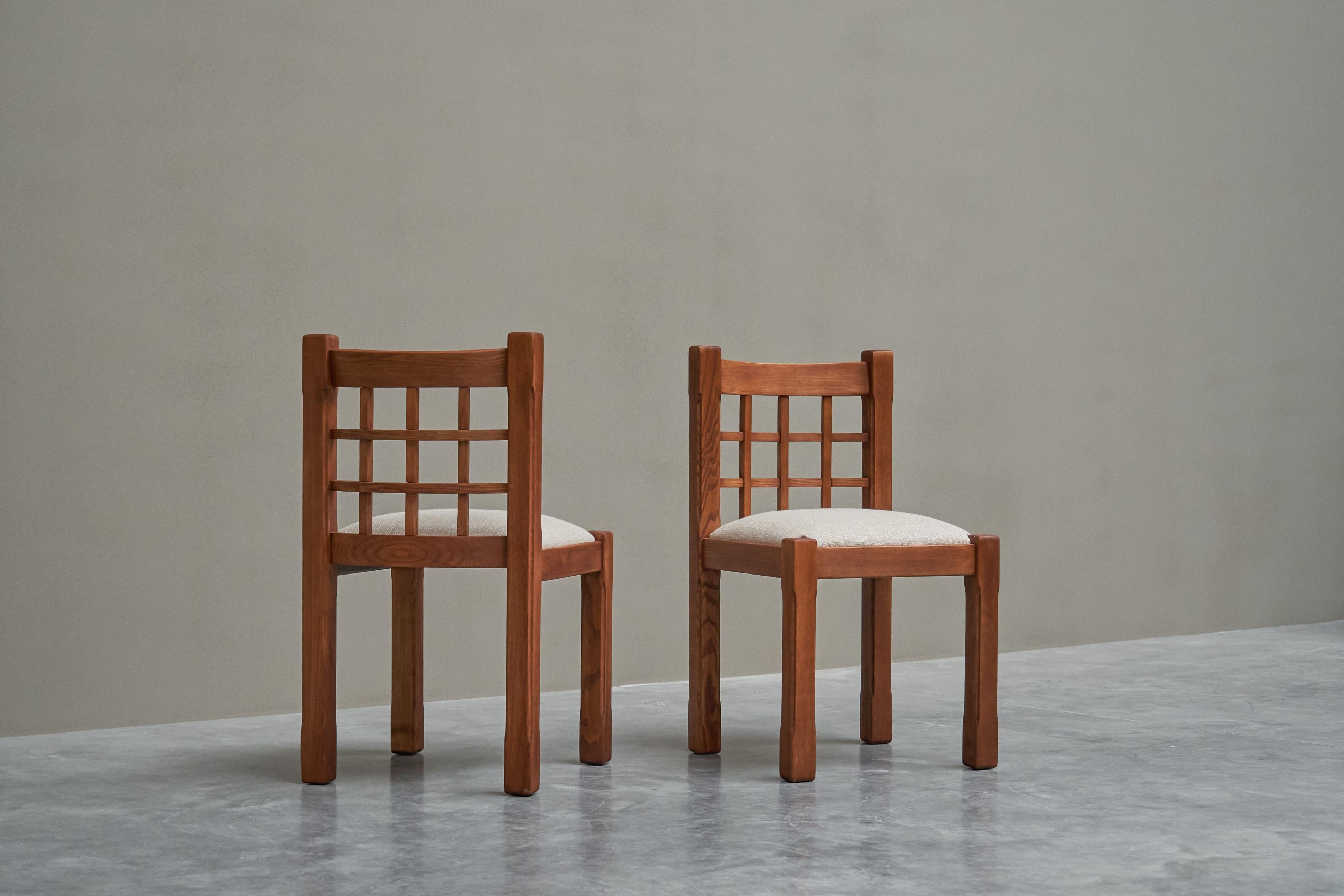 Ensemble de 5 chaises de style Pierre Chapo en orme massif France 1970 Bon état - En vente à Meer, VAN