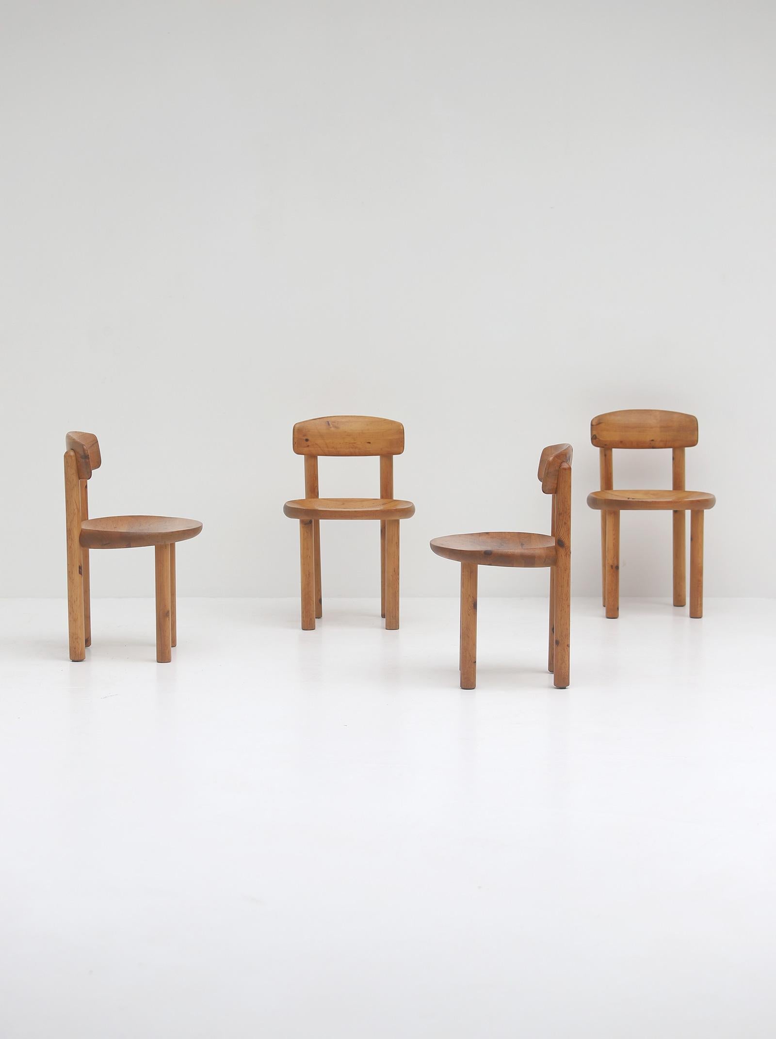 Set of 5 dining chairs designed by Swedish designer Rainer Daumiller and manufactured by Hirtshals Sawmill in Denmark, circa 1970. This set is made in the highest quality solid pinewood. The chairs have gained a nice patina through the years and